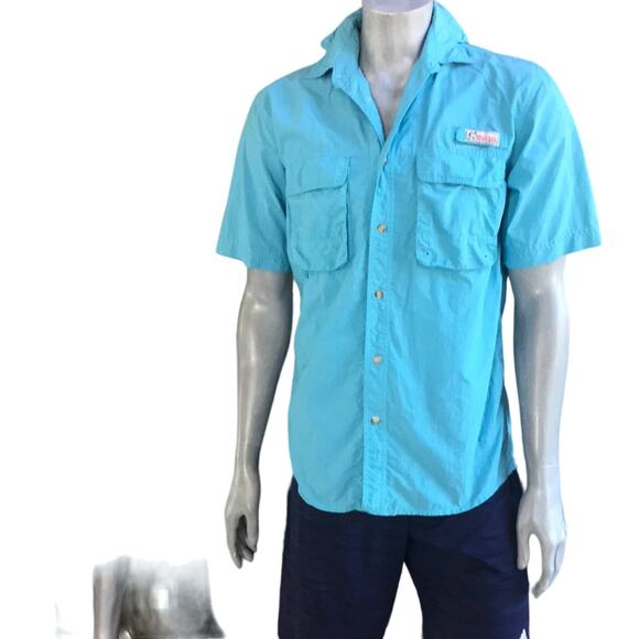 Worldwide Sportsman Blue Button Down Nylon Fishing Hiking Shirt Men's Size Small - Picture 1 of 7